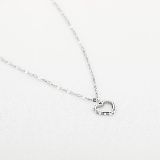 Pearl Heart Necklace Silver