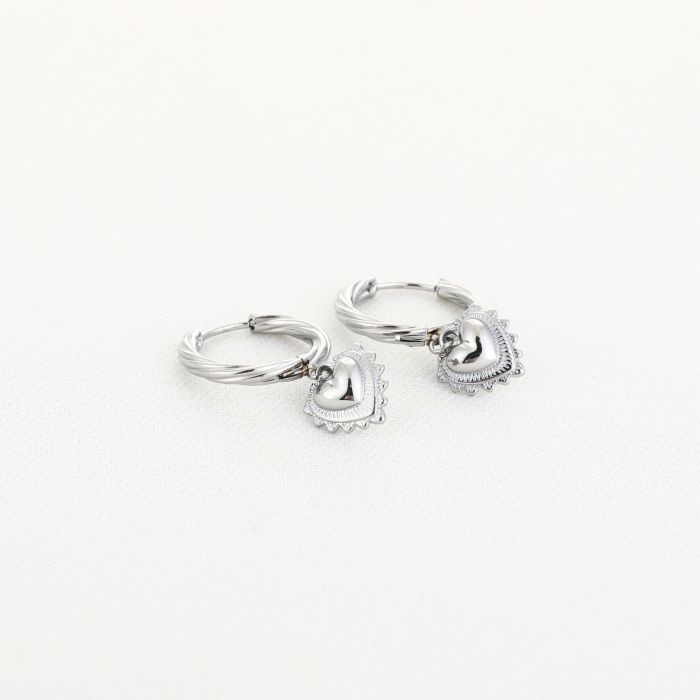 Silver Heart Hoop Earrings