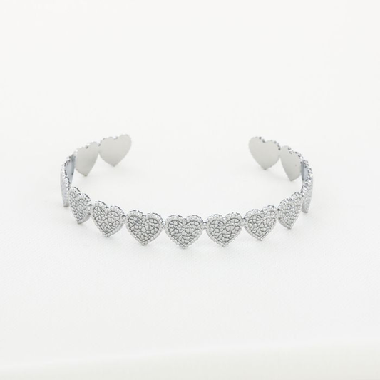 Silver Crystal Heart bangle