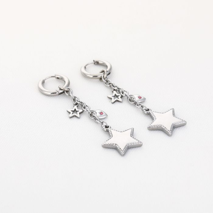 Silver Star Charm Hoop Earrings