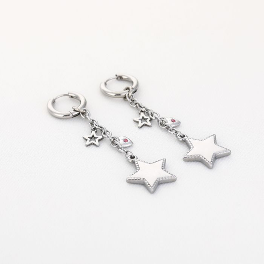 Silver Star Charm Hoop Earrings