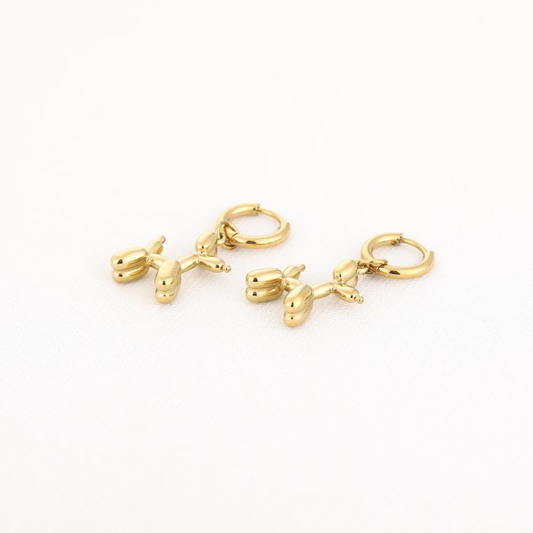 Gold Balloon Dog Hoop Earrings