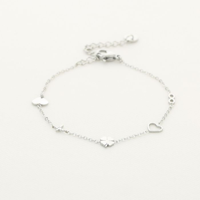 Silver Charm Bracelet with Heart & Clover